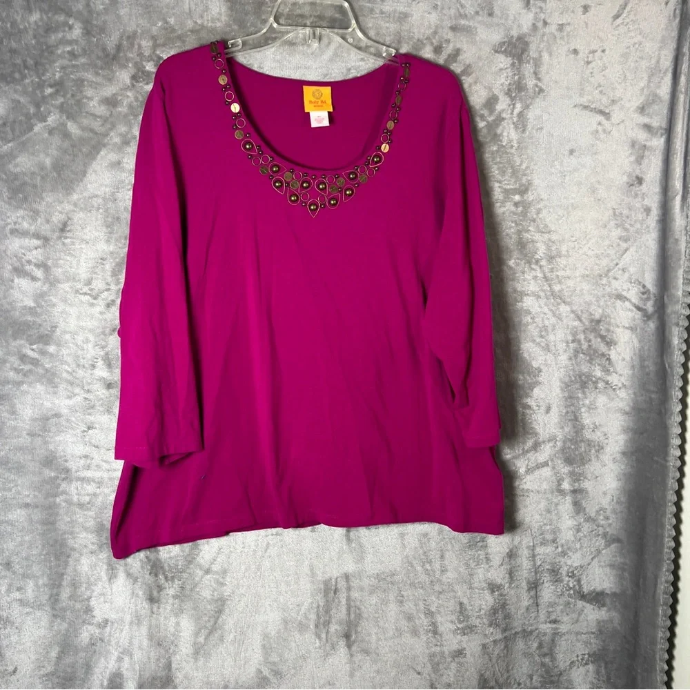 Ruby Rd. Fuchsia Embellished Blouse - Picture 2 of 8